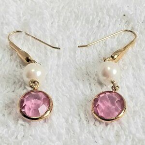 3/$20 Beautiful Faux Pearl/Pink Clear Dangle Earings Quality Costume Jewelry!!